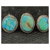 3 Sterling Silver Turquoise Rings, Tw 18.2g, Sz 3 3 Sterling Silver Turquoise Rings, Tw 18.2g, Sz 3