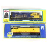 2 Miniature Locomotives, metal, Atlas Santa Fe & 2 Miniature Locomotives, metal, Atlas Santa Fe &