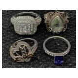 4 Sterling Silver Rings, Tw 22g, Sz 7, 8, 10 & 11 4 Sterling Silver Rings, Tw 22g, Sz 7, 8, 10 & 11