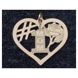 14k Gold #1 Mom Heart Pendant, Tw 0.3g, Sz ½in 14k Gold #1 Mom Heart Pendant, Tw 0.3g, Sz ½in