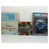 Leather metal flask set & vtg GM & Ford Leather metal flask set & vtg GM & Ford