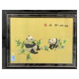 Vtg Chinese Silk Panda Embroidery 18x14 Vtg Chinese Silk Panda Embroidery 18x14