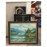 Large W. Chapman painting on frame w/prints, Large W. Chapman painting on frame w/prints,