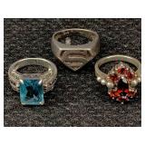 3 Sterling Silver Rings W/stones, Tw 22.6g, Sz 5, 3 Sterling Silver Rings W/stones, Tw 22.6g, Sz 5,