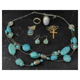 Sterling Silver Necklace W/pendant And Earrings, Sterling Silver Necklace W/pendant And Earrings,
