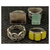 4 Sterling Silver Rings, Tw 36.6g, Sz 6.5, 7, 8 4 Sterling Silver Rings, Tw 36.6g, Sz 6.5, 7, 8