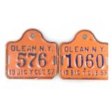 Vtg Bicycle plates, Olean, NY 1955 Vtg Bicycle plates, Olean, NY 1955
