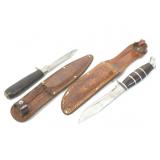 2 Unmarked Fixed Blade Knives w/ Leather Sheaths 2 Unmarked Fixed Blade Knives w/ Leather Sheaths