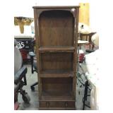 Wood small bookshelf w/3 shelves, glass panel on Wood small bookshelf w/3 shelves, glass panel on