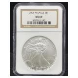 2006-w Silver Eagle 999 1 Oz Silver, Ngc Ms69 2006-w Silver Eagle 999 1 Oz Silver, Ngc Ms69