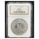 1991 Silver Eagle 999 1 Oz Silver, Ngc Ms69 1991 Silver Eagle 999 1 Oz Silver, Ngc Ms69