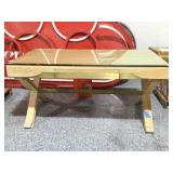 Blond Wood Desk With Glass Top 6 Ft Brass Front, Blond Wood Desk With Glass Top 6 Ft Brass Front,