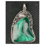 Sterling Silver Pendant W/malachite, Tw 101.6g, Sterling Silver Pendant W/malachite, Tw 101.6g,