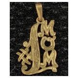 14k Gold #1 Mom Pendant, 1.3g, 1in Tall 14k Gold #1 Mom Pendant, 1.3g, 1in Tall