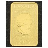 1/10 Oz 999 Gold Bar Canada 2016 1/10 Oz 999 Gold Bar Canada 2016