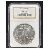 1990 Silver Eagle 999 1 Oz Silver, Ngc Ms69 1990 Silver Eagle 999 1 Oz Silver, Ngc Ms69
