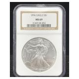 1996 Silver Eagle 999 1 Oz Silver, Ngc Ms69 1996 Silver Eagle 999 1 Oz Silver, Ngc Ms69