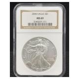 2004 Silver Eagle 999 1 Oz Silver, Ngc Ms69 2004 Silver Eagle 999 1 Oz Silver, Ngc Ms69