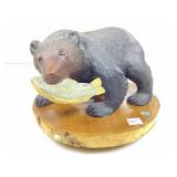 Bear sculpture w/fish in mouth on stand, chipped Bear sculpture w/fish in mouth on stand, chipped