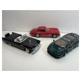 3 die cast cars, 1/18 scale, Thunderbird, Jaguar 3 die cast cars, 1/18 scale, Thunderbird, Jaguar