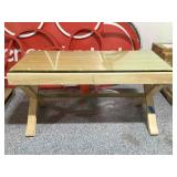 Blond Wood Desk With Glass Top 6 Ft Brass Front, Blond Wood Desk With Glass Top 6 Ft Brass Front,