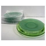 Uranium glass cake dish & dessert plates, green Uranium glass cake dish & dessert plates, green