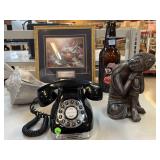 Push button dial telephone, large Budweiser glass