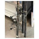 4 Fishing Poles With Reels. Largest 7ft
