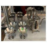 Silver Plate Champagne Goblets, Teapot & More