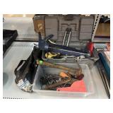 Assorted tools in toolbox and Cable Chains in bag
