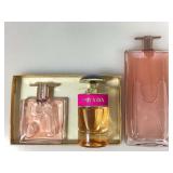 3 Perfume bottles. Lancome, Prada.