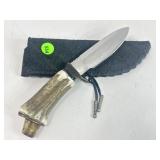 Custom Antler Handle Hunting Knife with Sheath