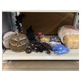 Assorted Halloween decorations and costumes.