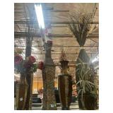 6 Metal/wood decorative floor vases. Largest