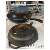 Lodge cast iron pan and T-Fal Wok
