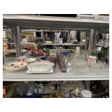 Assorted dinnerware and glassware.