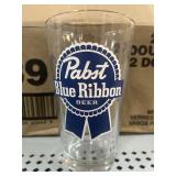 Pabst Blue Ribbon beer glasses in box. Approx 12