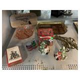 Assorted Christmas Decor, Glass Serving Tray &