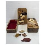 Wood Mickey and Minnie Mouse puzzle trinket