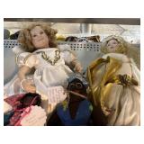 Topsy Turvy doll, 2 Ceramic dolls and a Black
