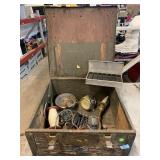 Vintage wood crate with contents