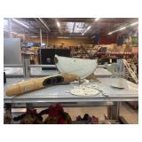 Cast iron sign, cast iron bell, and more