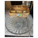 Crystal centerpiece bowl and Peterboro wood weave
