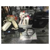 Stethoscope, playing card decks, phones, shredder