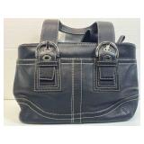 Coach Black Leather Buckle Strap Zip Close