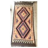 Tight weave Native American wool rug 38x86 in,