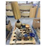 Decorative metal lamp, hanging planter, porcelain