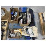 Porcelain boot vases, brass and metal figures,