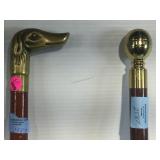 2 Walking canes, 1 w/dog head, 1 w/gold color
