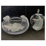 Signed Frosted Leaf Crystal Apple and Ashtray